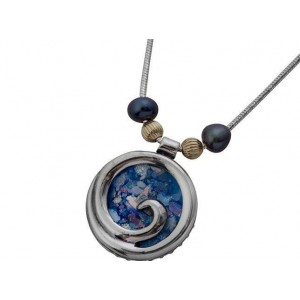 Pendant in Sterling Silver with Roman Glass & Golden Beads and Pearl by Rafael Jewelry Joyería Judía