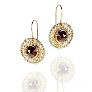 Rafael Jewelry Designer Round 14k Yellow Gold Earrings with Garnet Earrings
