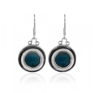 Sterling silver Round Earrings with Eilat Stone & Filigree-Rafael Jewelry Joyería Judía