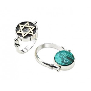 Two-Sided Ring in Sterling Silver with Eilat Stone & Star of David by Rafael Jewelry Anillos Judíos
