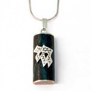 Eilat Stone Amulet Pendant with Chai in Sterling Silver by Rafael Jewelry Joyería Judía