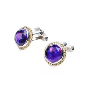 Round Cufflinks with Amethyst in Sterling Silver & 9k Gold by Rafael Jewelry Boutons de Manchette
