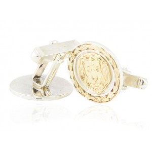Sterling Silver Cufflinks with 9k Gold Lion of Judah & Olive Branch by Rafael Jewelry Boutons de Manchette