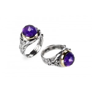 Sterling Silver Ring with Amethyst Stone and Gold-Plating by Rafael Jewelry Joyería Judía