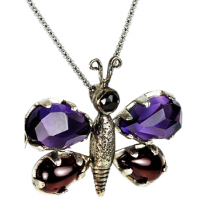 Butterfly Pendant in Sterling Silver with Amethyst & Garnet by Rafael Jewelry Israeli Jewelry Designers