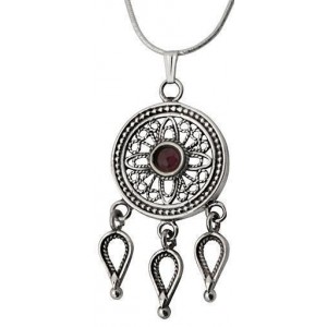 Sterling Silver Pendant with Filigree Garnet and Drops by Rafael Jewelry