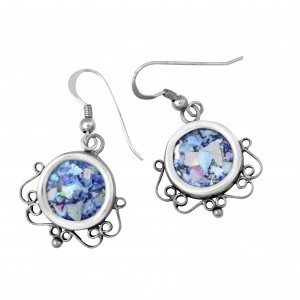 Rafael Jewelry Round Roman Glass Earrings in Sterling Silver Earrings