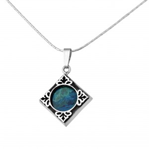 Squared Pendant in Sterling Silver & Eilat Stone by Rafael Jewelry Joyería Judía