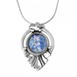 Roman Glass and Sterling Silver Drop Pendant by Rafael Jewelry Israeli Jewelry Designers