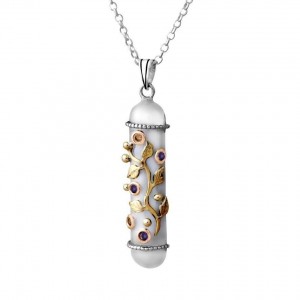 Sterling Silver Amulet Pendant with Gems and Yellow Gold leaves by Rafael Jewelry Default Category