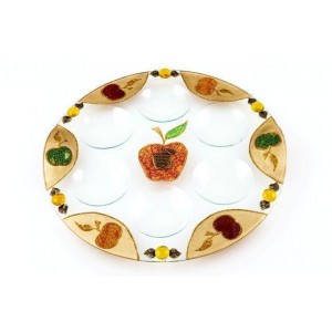 Rosh Hashanah Seder Plate with Apple Motif in Glass Rosh Hashana