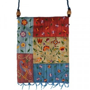 Applique Embroidered Handbag by Yair Emanuel with Flower Design Judaica Moderna