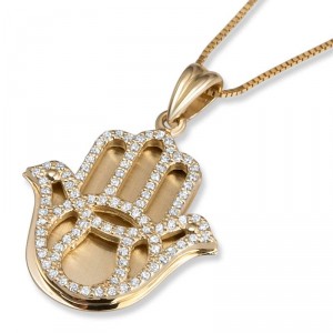 14K Gold Hamsa Pendant with Diamonds Joyería Judía