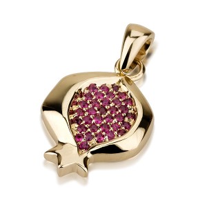 14k Yellow Gold Ruby and Soft Surface Pomegranate Pendant Collares y Colgantes