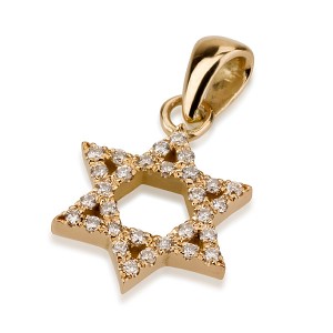 Pingente de Estrela de David de Ouro Amarelo 18k com  Diamantes Incrustrados e Superfície Macia Joyería Judía