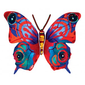 David Gerstein Metal Mira Butterfly with Modern Red and Blue Lines and Dots Decoración para el Hogar 