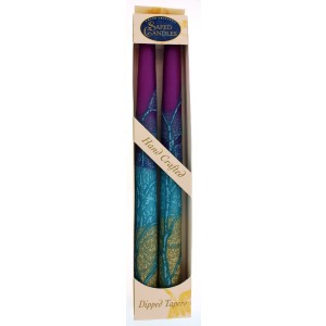 Wax Shabbat Candles by Safed Candles in Blue, Purple, Turquoise and Orange Shabat