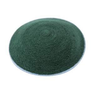 Green DMC Knitted Kippah with Thin Gray Stripe
