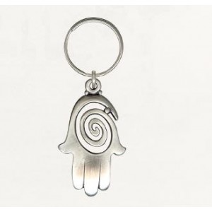 Silver Hamsa Keychain with Cutout Swirling Line Pattern Porte-Clefs