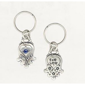 Silver Hamsa Keychain with Hearts, English Text, Flowers and Swarovski Crystals Porte-Clefs
