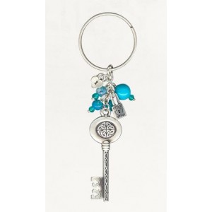 Silver Key Chain with Celtic Knot Skeleton Key, Lock, Heart and Beads Porte-Clefs