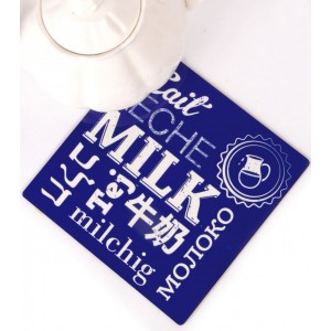 Blue and White Trivet with Text and Milk Jug by Barbara Shaw Vaisselle