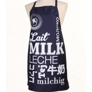 Blue Milk Apron with White Text and Milk Jug by Barbara Shaw Aprons and Oven Mitts
