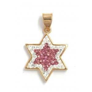 Star of David Pendant with Rose Zircon and White Stones Collection d'Etoiles de David