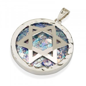 Star of David Pendant in Silver with Roman Glass Collares y Colgantes