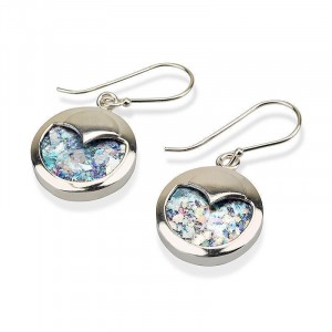 Silver Earrings with Roman Glass in Heart Shape Earrings