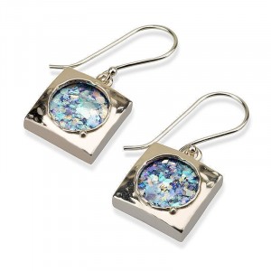 Silver Square Earrings with Roman Glass Earrings