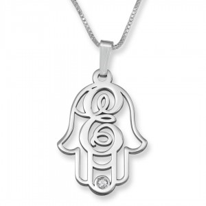925 Sterling Silver Hamsa Necklace With Initial and Swarovski Birthstone Hamsa Jewelry