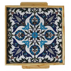 Armenian Wooden Tray with Tulip Floral Motif Plateaux
