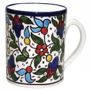 Armenian Ceramic Mug with Anemones Flower Motif Souvenirs From Israel