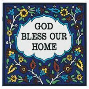 Armenian Ceramic Square Tile with Blessing for the Home Bendiciones