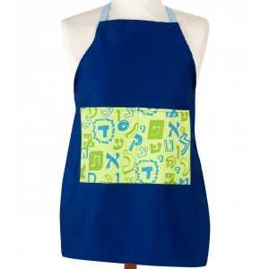 Apron for Kids in Blue with Hebrew Alphabet in Cotton Aprons and Oven Mitts