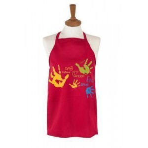 Apron in Red with Hand Prints & Hebrew Text in Cotton Aprons and Oven Mitts