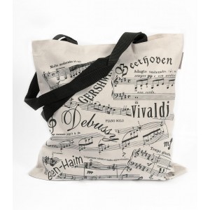 Canvas Tote Bag with Music Notes in Black and White Vêtements