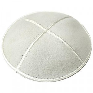 Suede Off-White Kippah with Four Sections in 16 cm Kipot