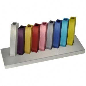 Adi Sidler Anodized Aluminum Kinetic Hanukkah Menorah (Multicolor) Bougeoirs