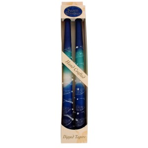 Blue, White and Turquoise Wax Shabbat Candles by Safed Candles Shabat
