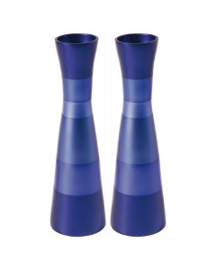 Yair Emanuel Anodized Aluminum Shabbat Candlesticks with Blue Stacked Rings Artistas y Marcas