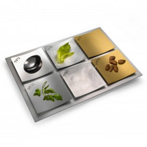 Seder Plate with Square Dishes in Mixed Aluminum Laura Cowan Platos de Seder