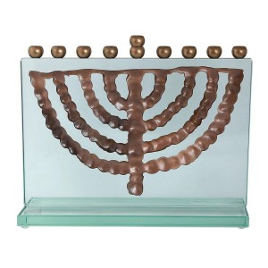 Israel Museum Brass and Glass Adaptation of 6th Century Hanukkah Menorah From Ein Gedi Menorahs