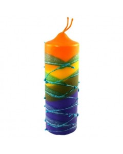Galilee Style Candles Pillar Havdalah Candle with Red, Blue, Orange and Purple Stripes Candelabros y Velas
