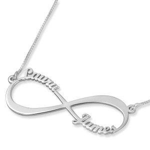 Sterling Silver Double Thickness English/Hebrew Infinity Necklace Joyas con Nombre