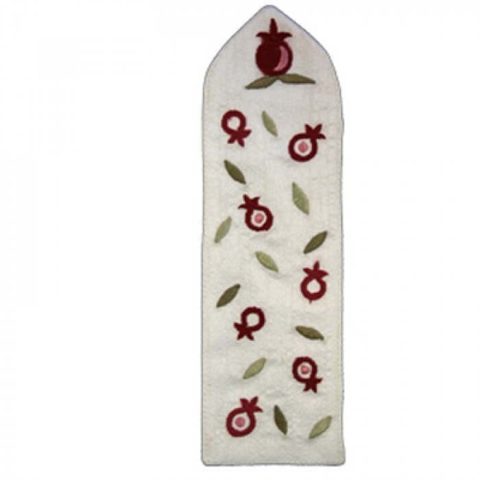 Yair Emanuel Raw Silk Embroidered Bookmark with Pomegranates in White