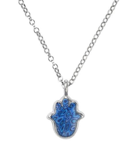 Necklace with Blue Mosaic Hamsa Pendnant