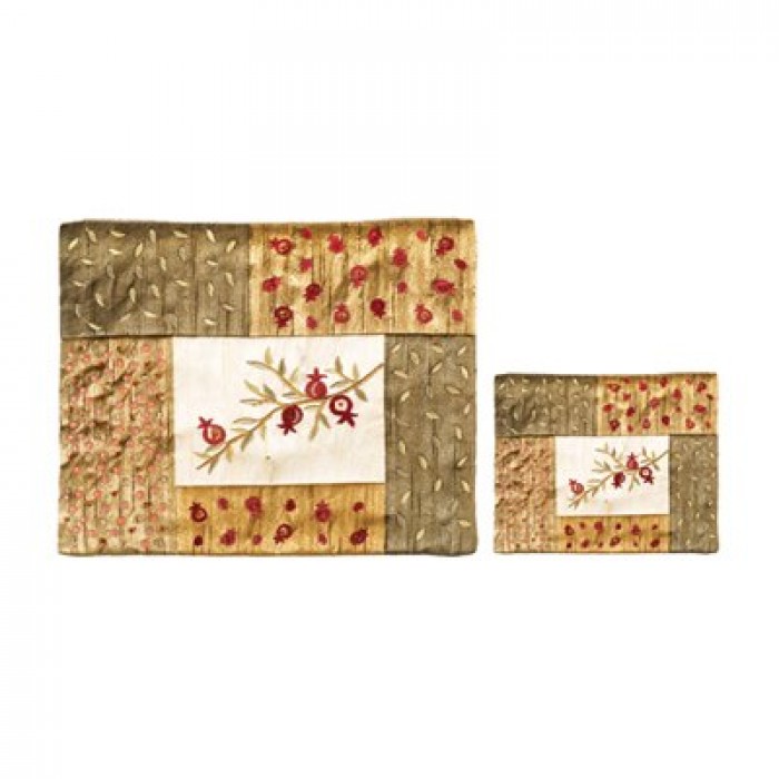 Yair Emanuel Tallit Bag Set Embroidered with Red Pomegranates on Gold