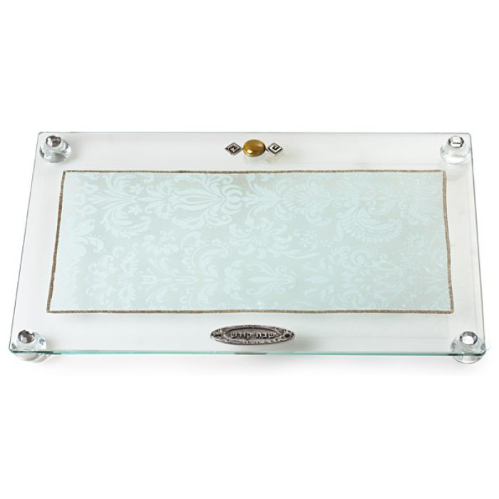 Glass Challah Board with White Motif